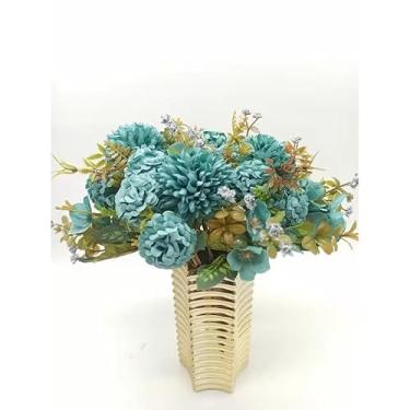 Imagem de Planta Artificial Buquê de Flores 30cm – Crisântemo, Rosa e Margarida – Decoração de Casa, Escritório e Festas (azul serene (0204),3 UNID)