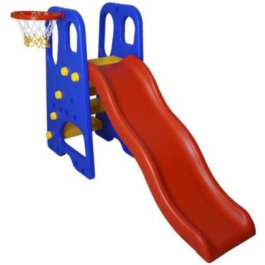 Imagem de Escorregador Infantil 4 Degraus Plástico Playground Cesta Basquete Bol