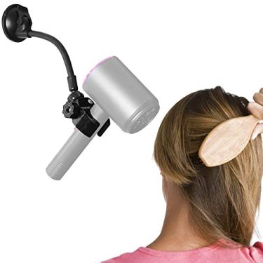 Imagem de LUEXBOX Suporte de secador de cabelo ajustável, suporte de secador de cabelo com rotação de 360 graus com braço posicionável e ventosa, suporte de secador de cabelo com mãos livres para espelho e azulejo de cerâmica