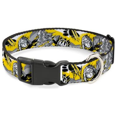 Imagem de Coleira para animais de estimação Nickelodeon, fivela de plástico para coleira de cachorro, pose de triturador de tartarugas ninja adolescentes mutantes e ícones amarelos, 38 a 61 cm de largura