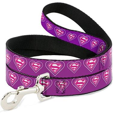 Imagem de Buckle-Down Coleira para cães, logotipo Superman em coração, roxo, branco, rosa, disponível em diferentes comprimentos e larguras para cães e gatos pequenos, médios e grandes, 1,8 m de comprimento -
