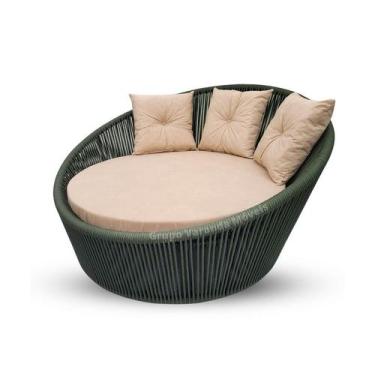 Imagem de Poltrona Chaise Londres corda nautica Verde, tecido lizato bege - Vara