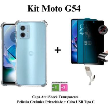 Imagem de Kit Capinha Transparente + Película Fosca Privacidade + Cabo USB Tipo 