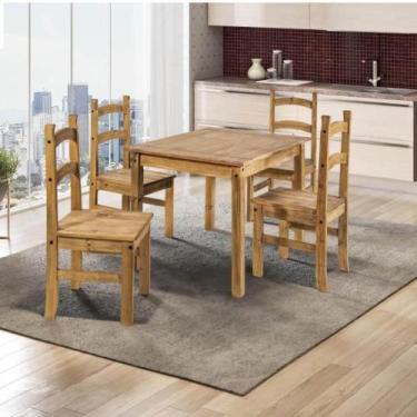 Imagem de Conjunto Mesa de 100cm x 80cm com 4 Cadeiras Cancun Madeira Maciça Pin