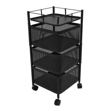 Imagem de Organizador de Cesta de Malha, Rack de Armazenamento Rotativo, Aço Carbono, Giratório Com Rodas para Frutas, Vegetais, Brinquedos, Cosméticos (Camada preta 3)