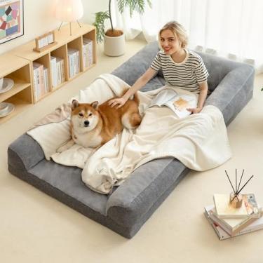 Imagem de Mewoo Cama dobrável para cães humanos, 188 x 99 x 28 cm, cama de cachorro extragrande fofa, lavável de tamanho humano grande com capa removível, cama gigante para cães adultos