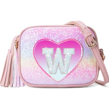 Imagem de OYLOLA Presentes de aniversário para meninas, inicial para meninas, bolsa infantil, bolsas infantis, presentes para meninas, bolsas de coração para meninas, Colorido, W