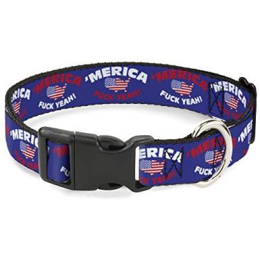 Imagem de Buckle-Down PC-W30031-NS EUA Silhouette azul/branco/vermelho/bandeira dos EUA, colarinho com clipe de plástico, estreito pequeno/15 a 23 cm