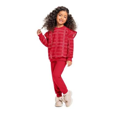 Imagem de Conjunto Infantil Feminina com Blusão Xadrez e Calça Bee Loop, Vermelh
