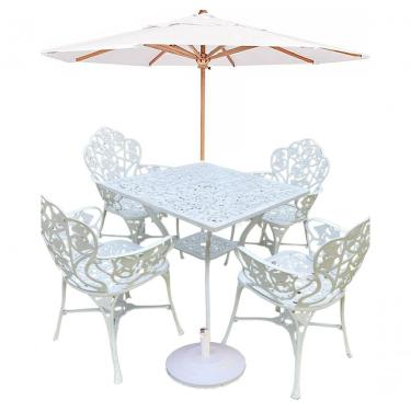 Imagem de Conjunto De Jardim Com Mesa Quadrada 4 Cadeiras E Guarda Sol Branco