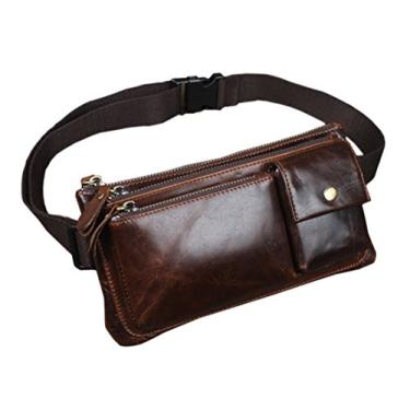 Imagem de Hebetag Pochete de couro para homens e mulheres, viagens ao ar livre, esportes, corrida, caminhada, quadril, cinto fino para celular, bolsa casual para carteira (#02Coffee)