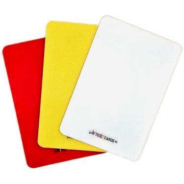 Imagem de Cartas de árbitro reescritas para futebol: vermelho, amarelo e branco (AR) cartas abertas