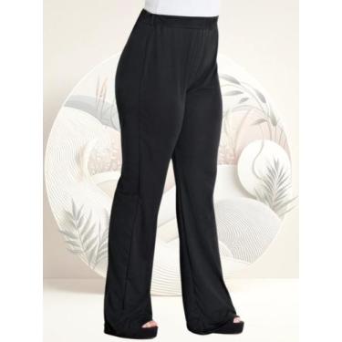 Imagem de Calça Feminina Plus Size Flare Marinho Elástico Na Cintura - Marguerit