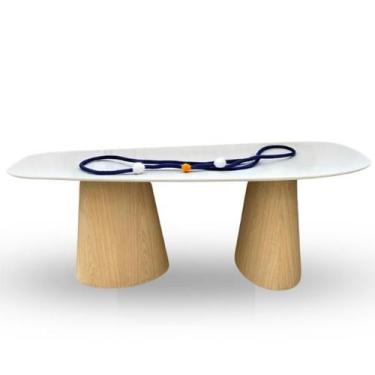 Imagem de Mesa De Jantar Cone Orgânica 180x100cm Madeira Carvalho Branco Tampo L