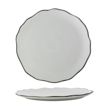 Imagem de Prato de arroz de cerâmica simples estilo japonês retrô requintado resistente a altas temperaturas - prato raso ondulado de 30.5 cm