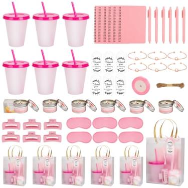 Imagem de VZCBZC 6 conjuntos de prêmios de chá de bebê para vencedores de jogos, lembrancinhas de chá de bebê, incluindo velas de caderno de copo de plástico com bolsa de presente para convidados vencedores