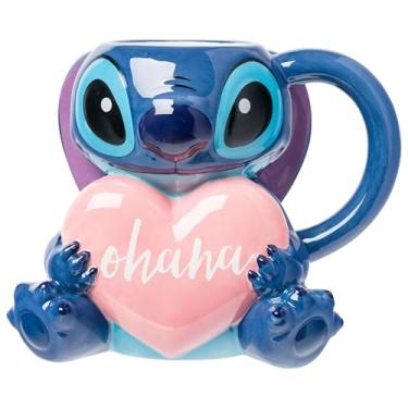 Imagem de Silver Buffalo Lilo and Stitch Caneca esculpida em cerâmica 3D de corpo inteiro com ponto sentado com coração