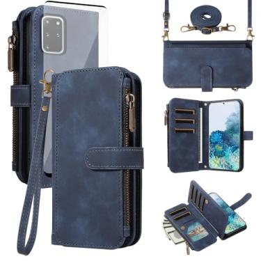 Imagem de Asuwish Capa de celular para Samsung Galaxy S20 Plus S20+ 5G com zíper carteira celular com protetor de tela de vidro temperado alça transversal flip suporte para cartão de crédito S20+5G S20plus 20S