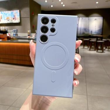 Imagem de HJZSZX Capa traseira de silicone líquido com carga magnética sem fio para Samsung S24FE (para Samsung S24FE/cinza claro)