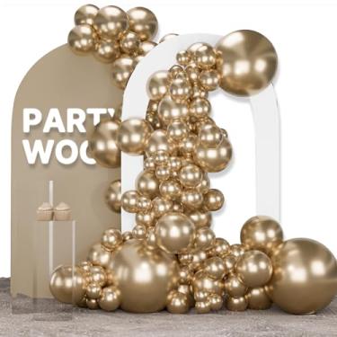 Imagem de PartyWoo Balões dourados cromados, 123 peças, balões metálicos, tamanhos diferentes, pacote com 18, 12, 25, 12, 10, kit de arco de balão dourado, guirlanda de balões para aniversário, Natal, chá de