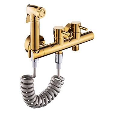 Imagem de CUTPOIY Kit de pulverizador de bidê para vaso sanitário com mangueira de mola Kit de pulverizador de torneira de fixação de bidê para vaso sanitário com alça dupla, kit de pulverização misturador de