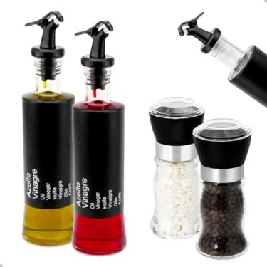 Imagem de Conjunto de Galheteiro Preto, 4 Peças, 2 Moedores de Sal/Pimenta e 2 Porta Azeite/Vinagre 300ml com Dosador
