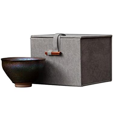 Imagem de Xícara de chá tigela de chá japonesa 127.6 g boca larga Master Cup, pneu de ferro Kung Fu tigela de chá de cerâmica, colorido Jianzhan xícara de chá com caixa de presente (cor: multicolorido, tamanho