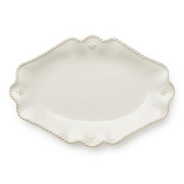 Imagem de Bandeja oval pequena Heritage Scroll – Bandeja de servir de grés marfim de 33 cm x 22 cm com borda decorativa – Louça clássica elegante para entretenimento e uso diário
