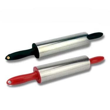 Imagem de Rolo de Massa, Kit Rolo de Massa Giratório de Inox 37,5cm + EspáTula Tubular de Inox 15cm