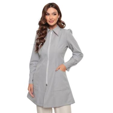 Imagem de Jaleco Feminino em Oxford Eli Zíper Manga Longa Cinza - gardenia jalec