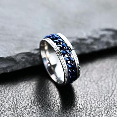 Imagem de Anel masculino de aço inoxidável - Fidget Spinner alívio da ansiedade - Corrente de aço inoxidável 360° - Aliança de casamento de aço 316L - Ajuste confortável, 6, Aço inoxidável, Sem pedra preciosa