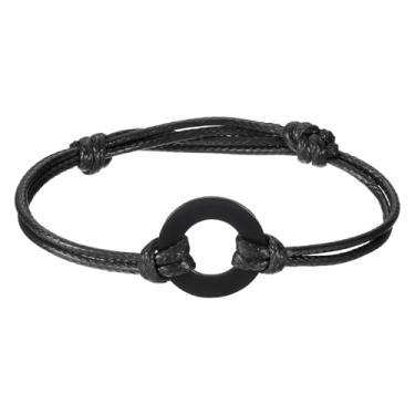 Imagem de PATIKIL Pulseira de estampagem de arruela 21 mm/0,83", pacote com 5 pulseiras de arruela de aço inoxidável em branco com nó deslizante ajustável para fazer você mesmo, acessórios artesanais, preto +
