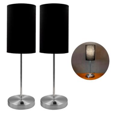 Imagem de kit 2 Abajur Luminária de Mesa Clássico Redondo Escovado Com Interruptor e Cúpula de Algodão Preto Decoração Iluminação Casa, Sala, Escritorio, Quarto