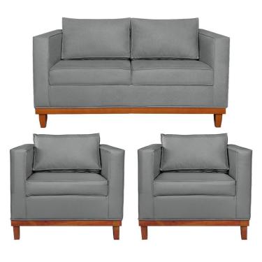 Imagem de Kit Sofá 2 E 3 Lugares E 2 Poltronas Europa 180 Cm Corano - Amarena Móveis Cinza