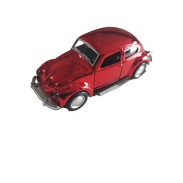 Imagem de Miniatura de Carro Fusquinha Cromado, Modelo com Portas que Abrem, Sistema de Fricção, Brinquedo Colecionável (Vermelho)