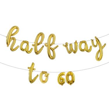 Imagem de Faixa de balão multicolorida Halfway To 60 - Banner Happy 30th Birthday Party - Decorações e suprimentos para festa de 30º aniversário - Decorações de aniversário de 30 anos de casamento (C meio