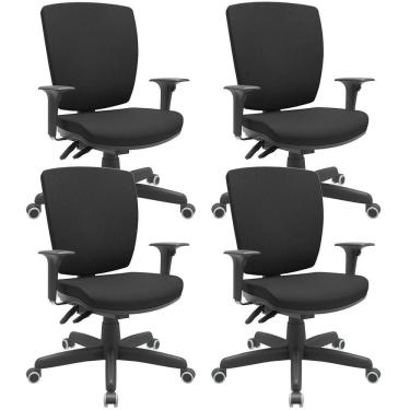 Imagem de Kit 04 Cadeiras De Escritório Diretor Office Giratória Preto Alta Flexi P03 Poliéster Preto - Lyam