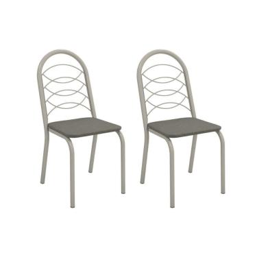 Imagem de Cadeira Sala De Jantar Holanda 2c009nk Aço Kit 2 Un Niquel/linho Escuro - Kappesberg