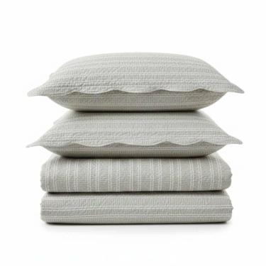 Imagem de Kit Cobre Leito Colcha Magnus Casal 3 Peças Dupla Face Estampado Geométrico - Bege - 100% Poliéster