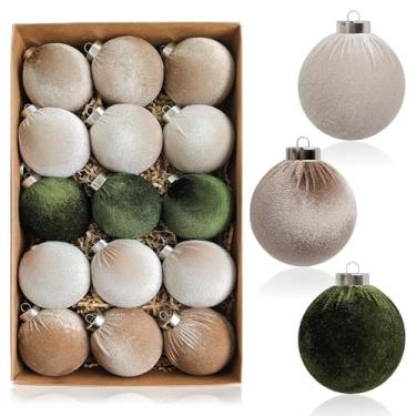 Imagem de EMORBALS Enfeites de veludo para árvore de Natal, conjunto de enfeites de árvore de Natal não quebráveis, decorações de bolas de Natal deutrais, embalagem de caixa de presente de papel kraft (8 cm - 2