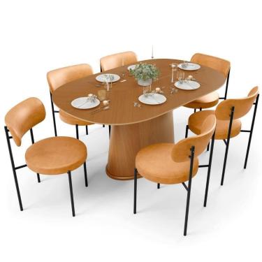 Imagem de Mesa Valência Com 06 Cadeiras Para Sala De Jantar Louise L02 Couríssimo Whisky - Lyam Decor