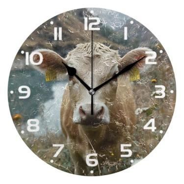 Imagem de JUZIHAI Relógio de parede de vaca silencioso, sem tique-taque, relógios de parede redondos operados por bateria, fácil de ler, relógio decorativo de parede para casa, cozinha, sala de estar, quarto