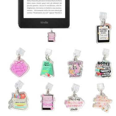 Imagem de Tostmrks Conjunto de pingentes E-Reader - 9 plugues de pó de acrílico personalizados para dispositivos Kindle Tipo C Acessórios divertidos para amantes de livros, protege portas adiciona cor para