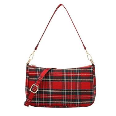 Imagem de Bolsas transversais xadrez para mulheres, bolsa de mão Hobo xadrez preto e vermelho de Natal pequena bolsa clutch bolsa de ombro, Xadrez vermelho e preto, Small