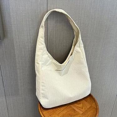 Imagem de Bolsa feminina de veludo cotelê, casual, cor sólida, bolsa de ombro casual e artística para o trabalho, branca