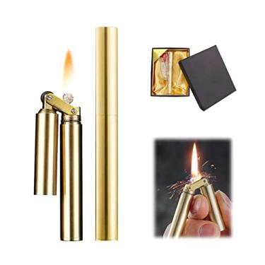 Imagem de Isqueiro de cobre querosene, isqueiro vintage, isqueiro de latão criativo à prova de vento, isqueiro de óleo de querosene de roda legal para acampamento, churrasco, cozinha, presentes para homens, pai