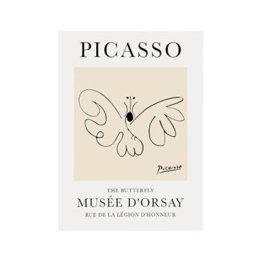 Imagem de Pintura em tela vintage Picasso desenho de linha de desenho de desenho de desenho de desenho de desenho de animal abstrato de arte de parede minimalista para decoração de sala de estar (SKU1,50.8x71.1