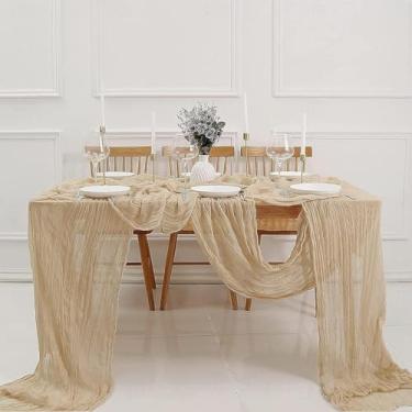 Imagem de Caminho de mesa de gaze boho longo caminho de mesa romântico de gaze para casamentos, chás de panela, chás de bebê, decoração de casa (Cáqui)