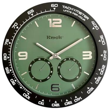 Imagem de Kmok Relógio de parede silencioso interno de 40,6 cm, moderno relógio redondo de plástico com números elevados em 3D, operado por bateria, fácil de ler, decoração de escritório em casa, verde
