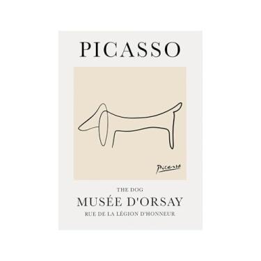 Imagem de Pintura em tela vintage Picasso desenho de linha de desenho de desenho de desenho de desenho de desenho de animal abstrato de arte de parede minimalista para decoração de sala de estar (SKU3,20,3x30,5